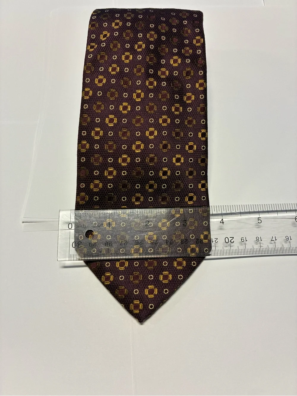 Canali Burgundy Tie with Gold Geometric Motif